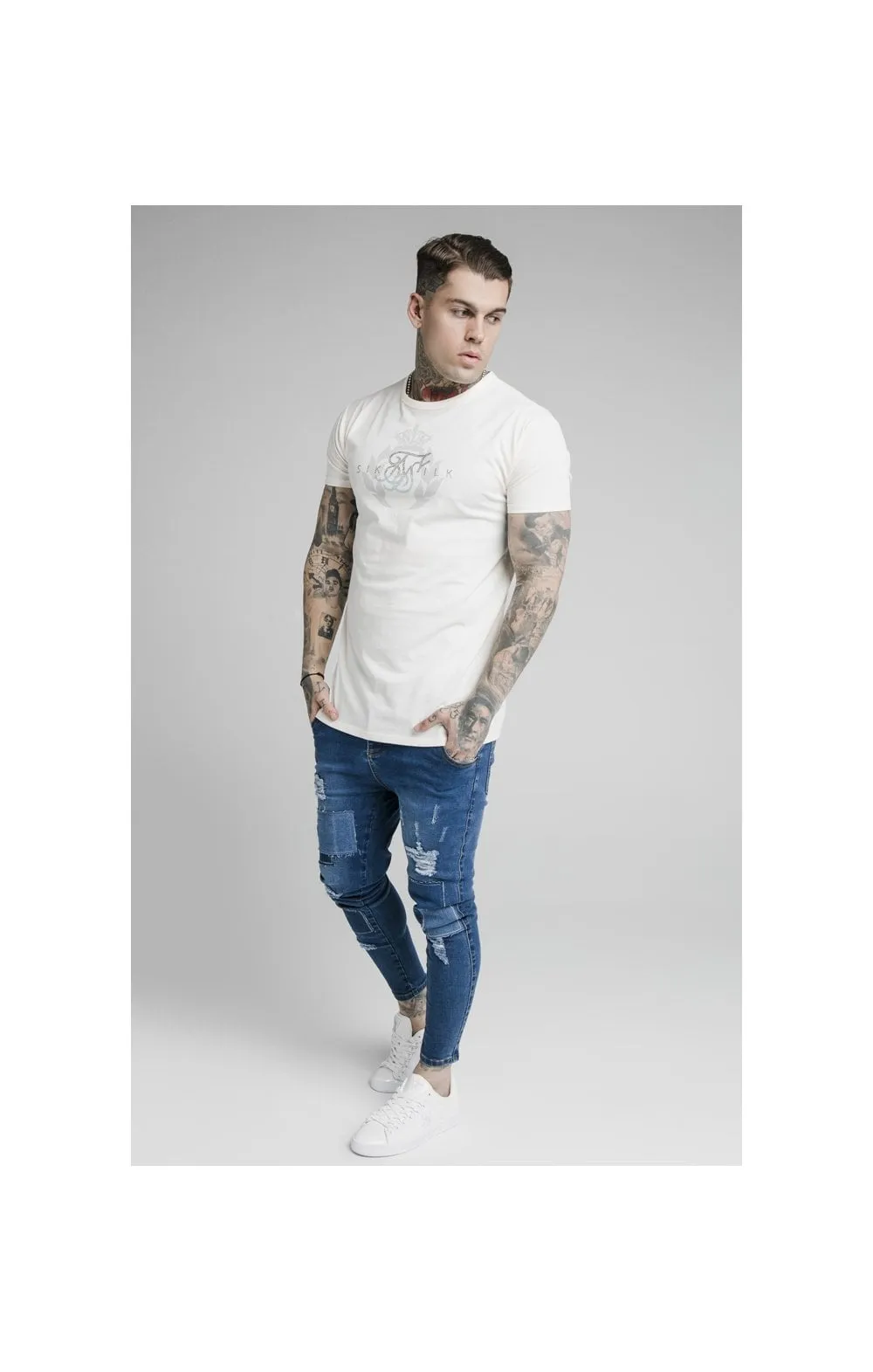 SikSilk S/S Fade Rhine Stone Box Tee - Off White sold by Siksilk product image thumbnail 3