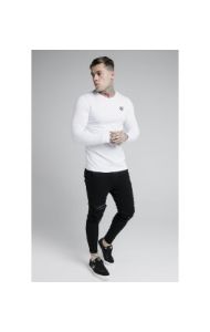 White Long Sleeve Straight Hem Muscle Fit T-Shirt sold by Siksilk
