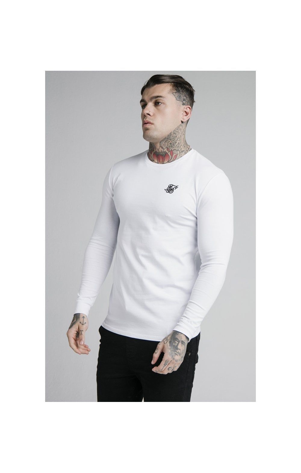 White Long Sleeve Straight Hem Muscle Fit T-Shirt sold by Siksilk
