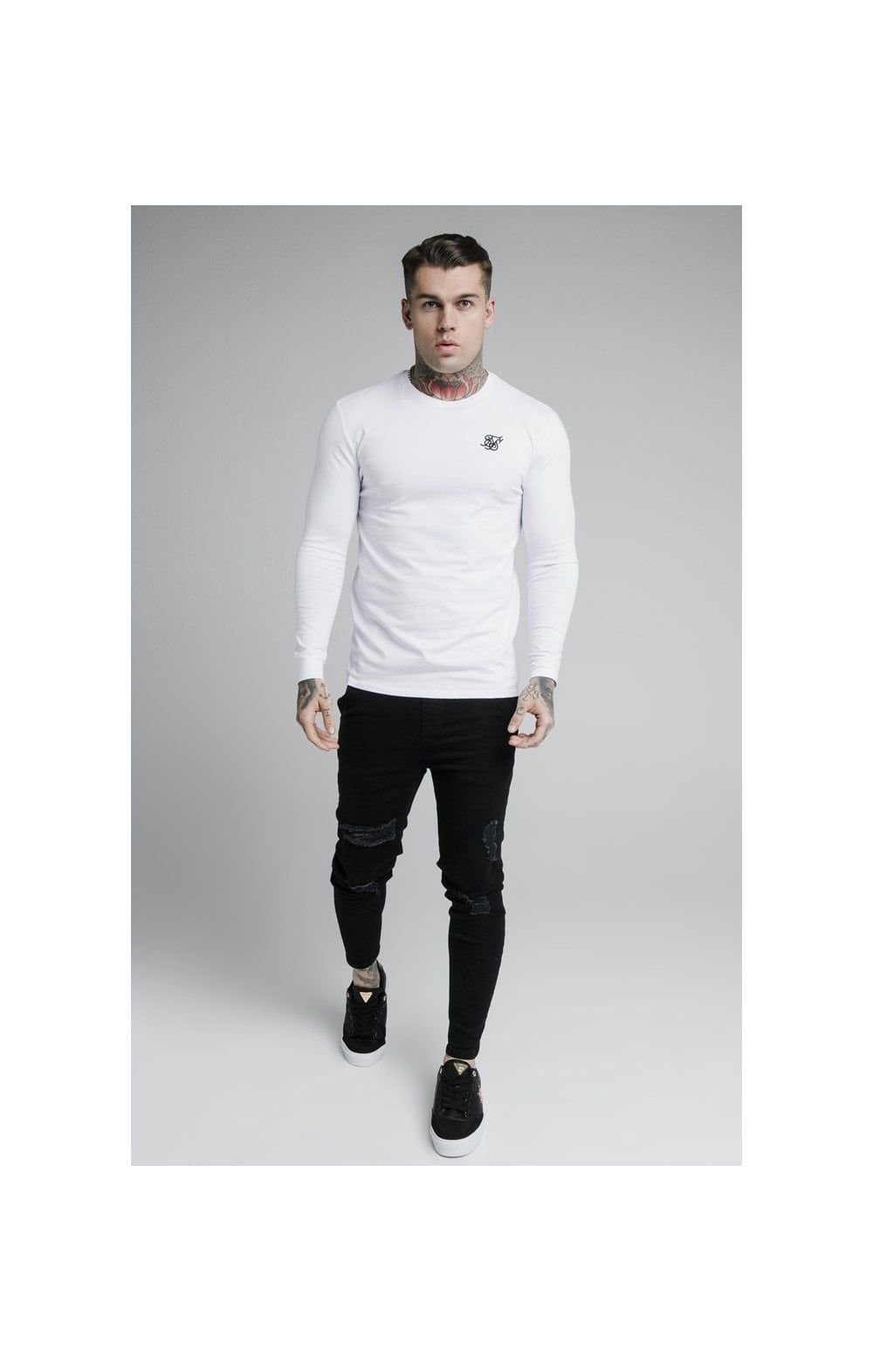 White Long Sleeve Straight Hem Muscle Fit T-Shirt sold by Siksilk product image thumbnail 5