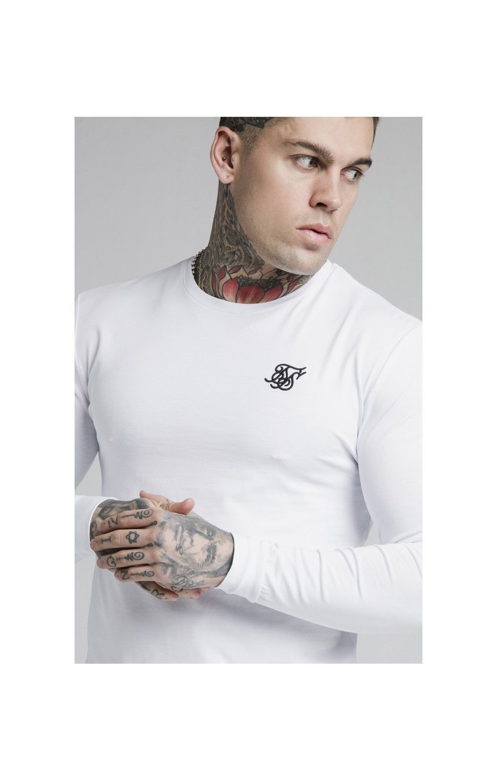 White Long Sleeve Straight Hem Muscle Fit T-Shirt sold by Siksilk product image thumbnail 2