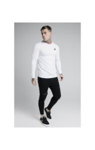 White Long Sleeve Straight Hem Muscle Fit T-Shirt sold by Siksilk