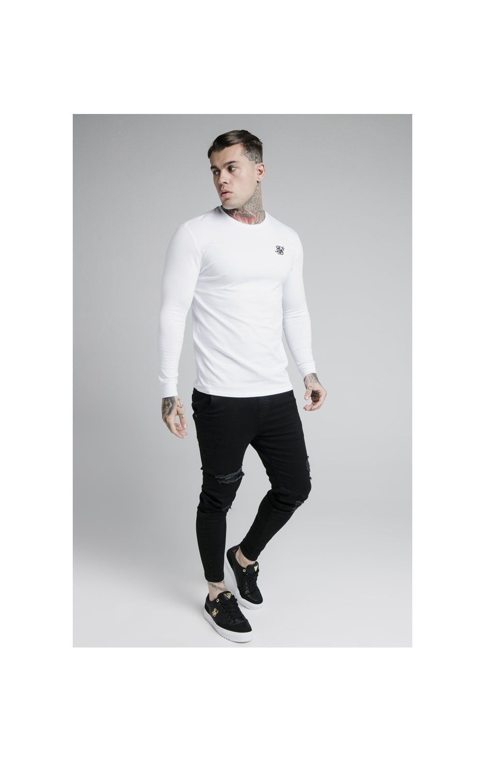 White Long Sleeve Straight Hem Muscle Fit T-Shirt sold by Siksilk product image thumbnail 3