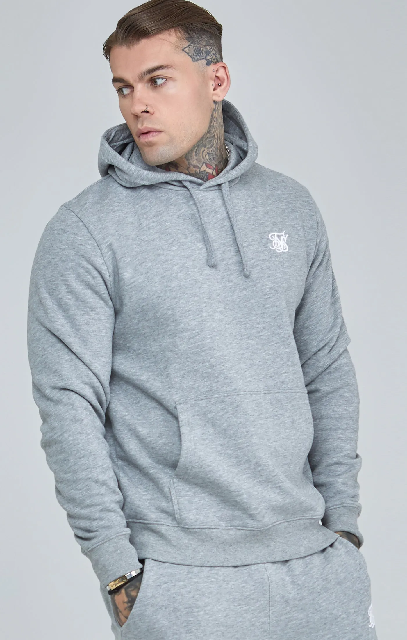 Grey Marl Essential Overhead Hoodie sold by Siksilk