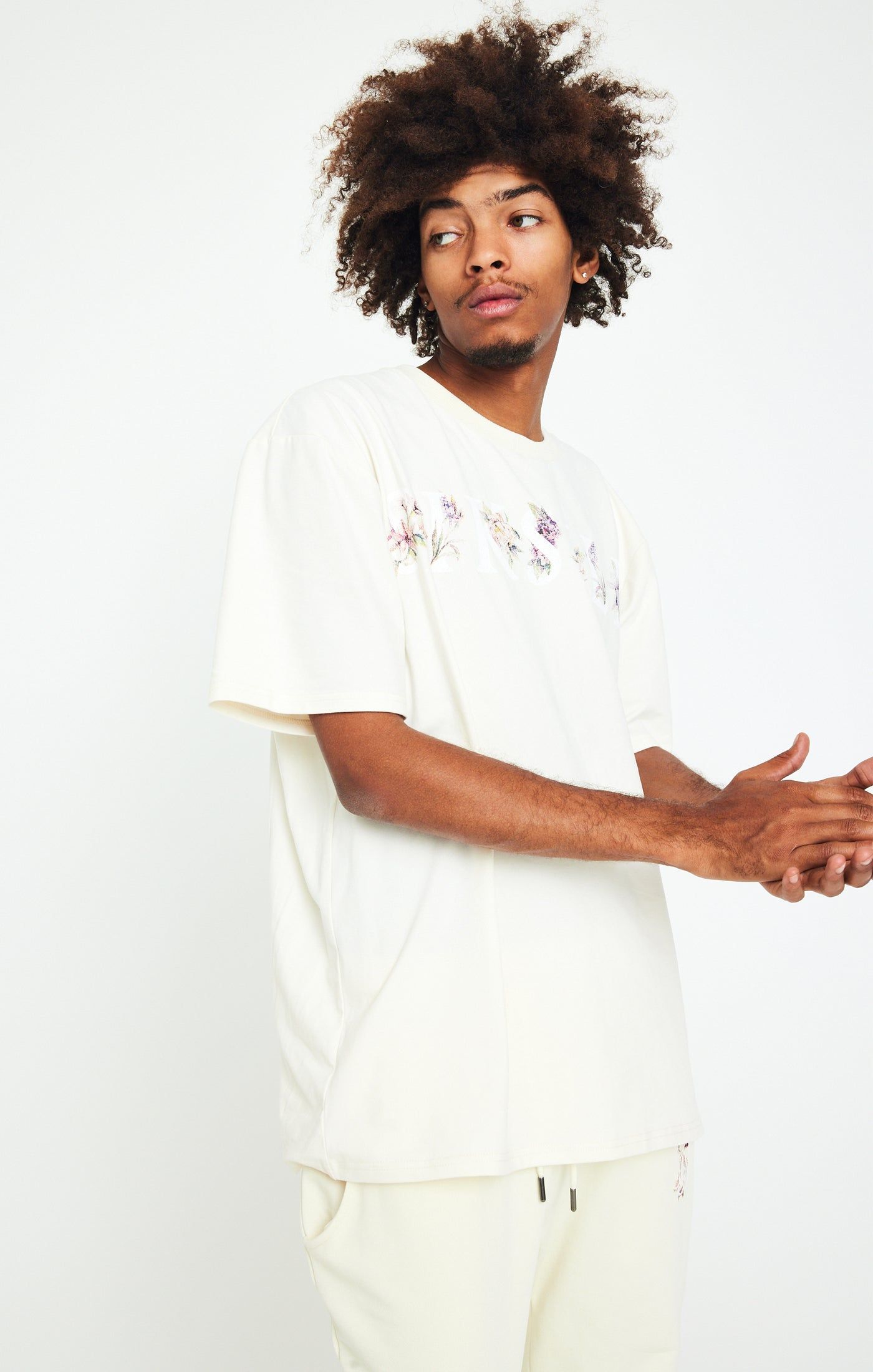 Ecru Floral Oversized T-Shirt sold by Siksilk product image thumbnail 2