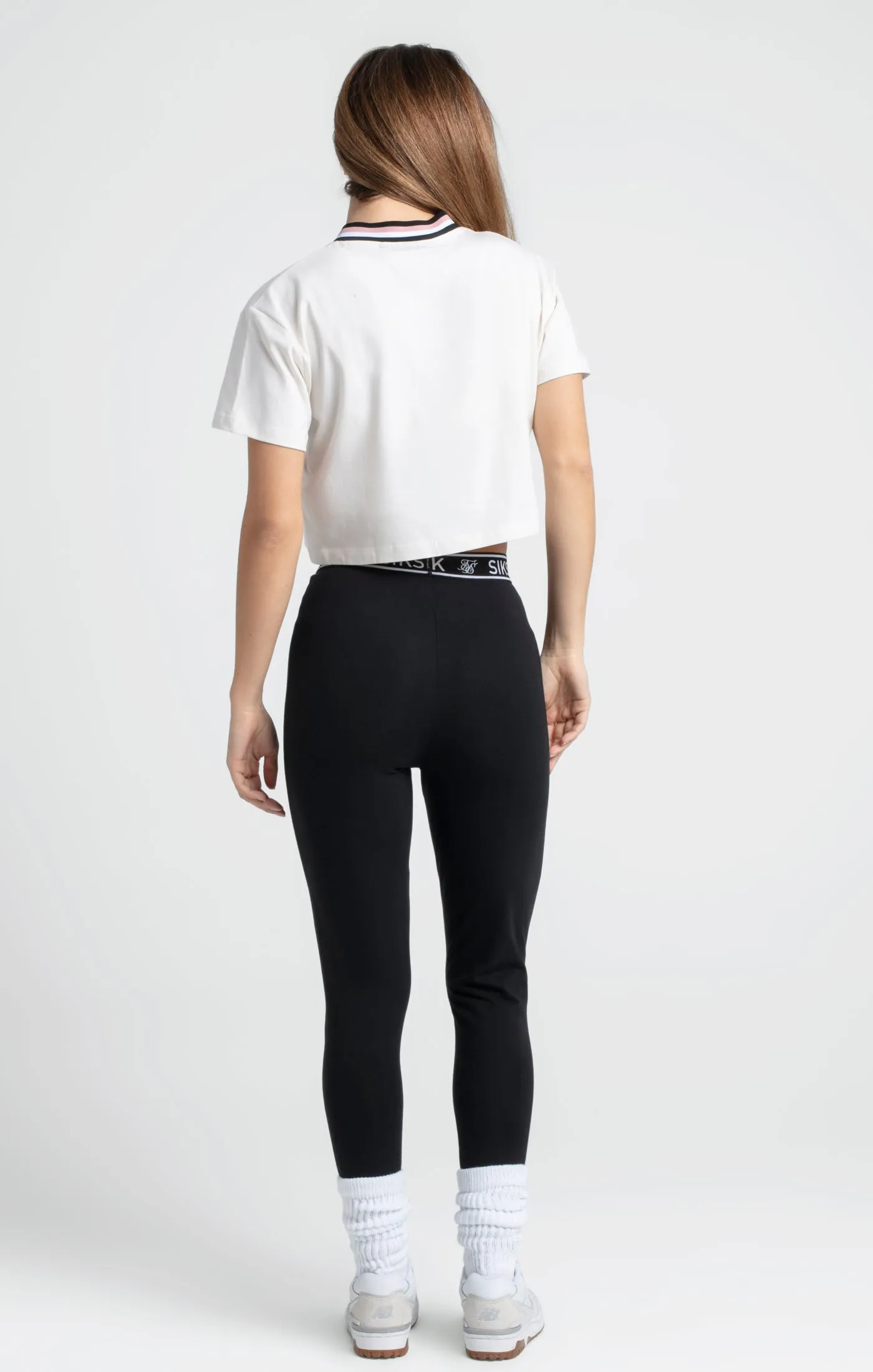 Ecru Crop Varsity Logo T-Shirt sold by Siksilk product image thumbnail 5