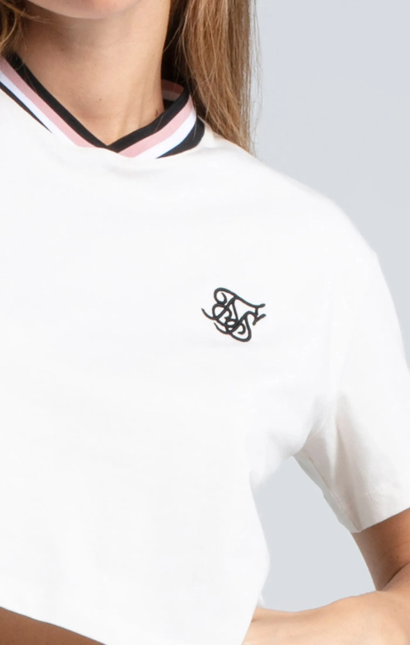 Ecru Crop Varsity Logo T-Shirt sold by Siksilk product image thumbnail 3