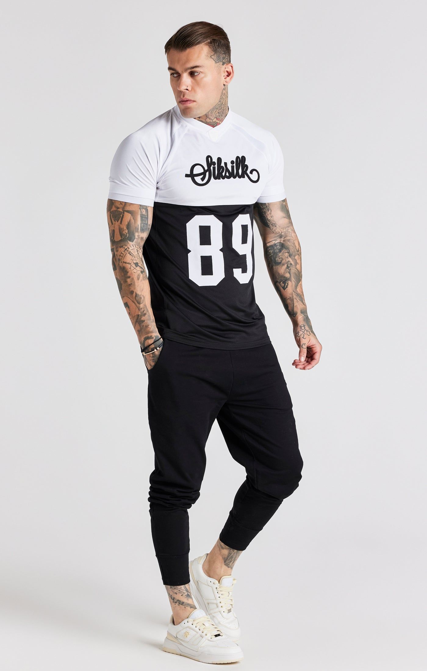 Black Retro Elasticated Cuff T-Shirt sold by Siksilk product image thumbnail 4