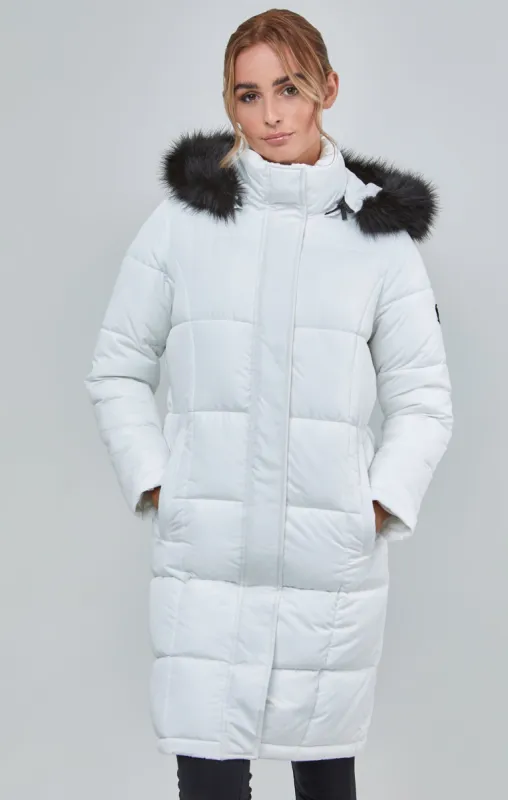 White Longline Padded Parka sold by Siksilk