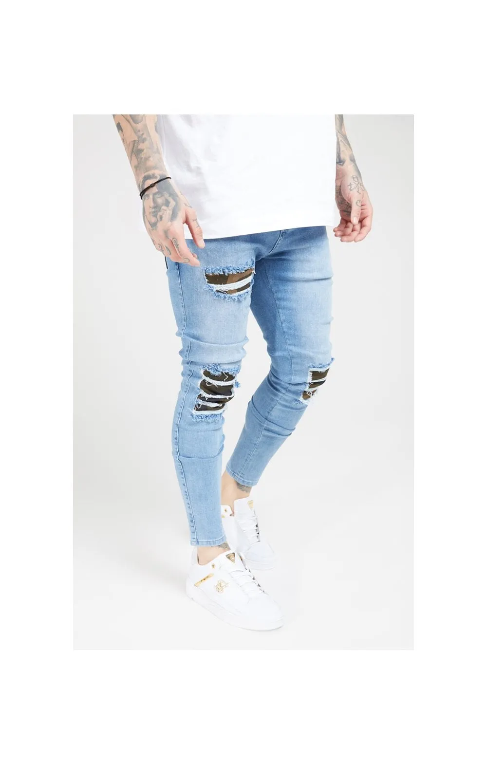 SikSilk Burst Knee Low Rise Denims - Midstone sold by Siksilk