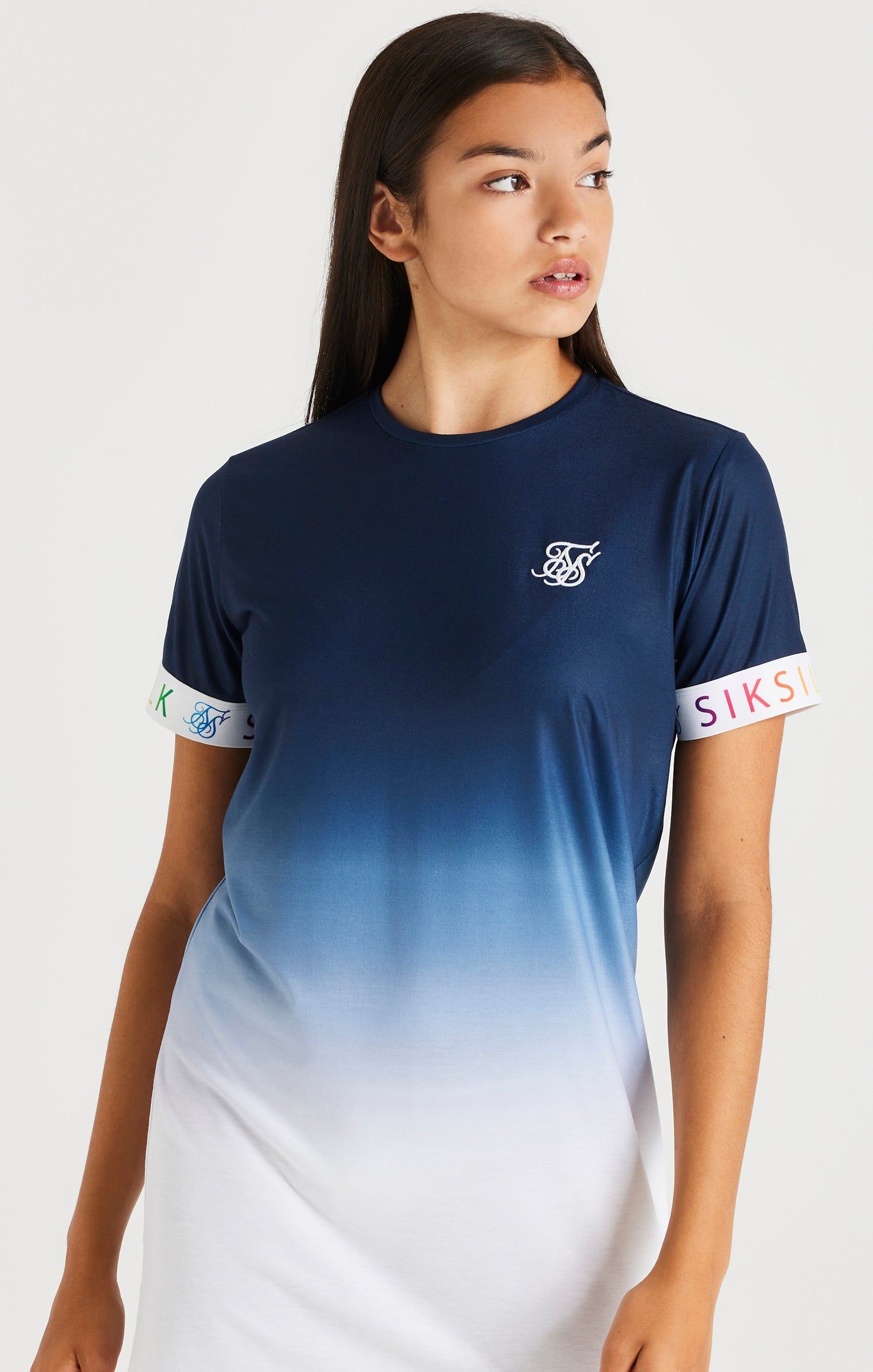 SikSilk Rainbow Fade T-Shirt Dress - Navy & White sold by Siksilk