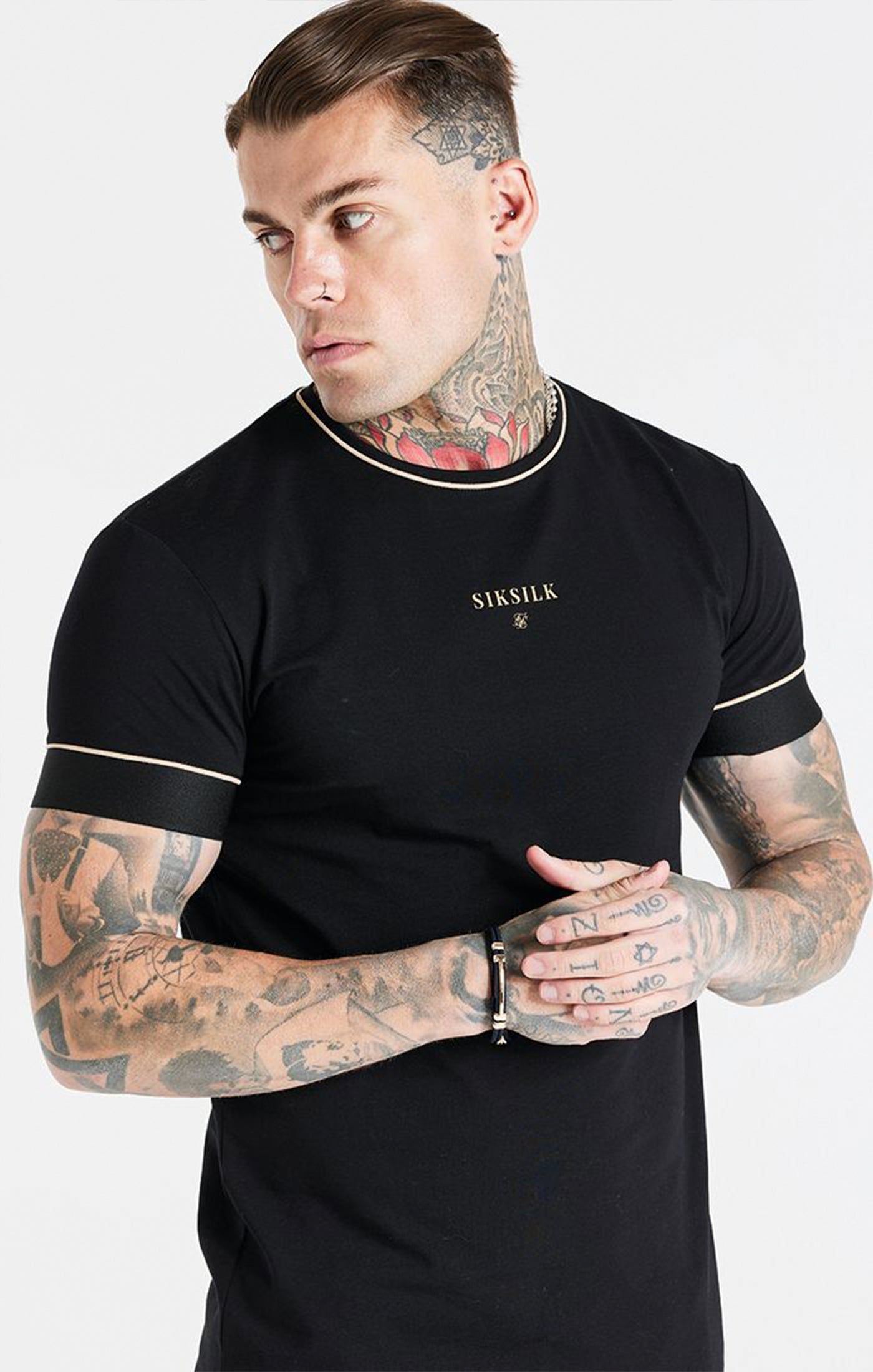 Black Retro Elastic Cuff T-Shirt sold by Siksilk