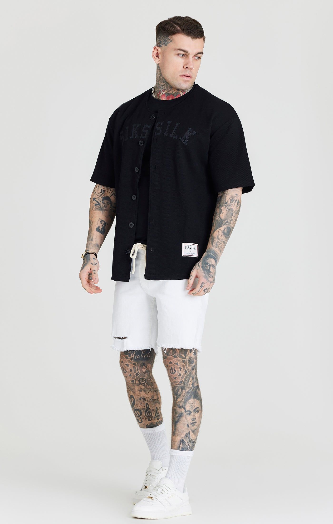 Black Applique Logo Baseball Jersey sold by Siksilk product image thumbnail 4