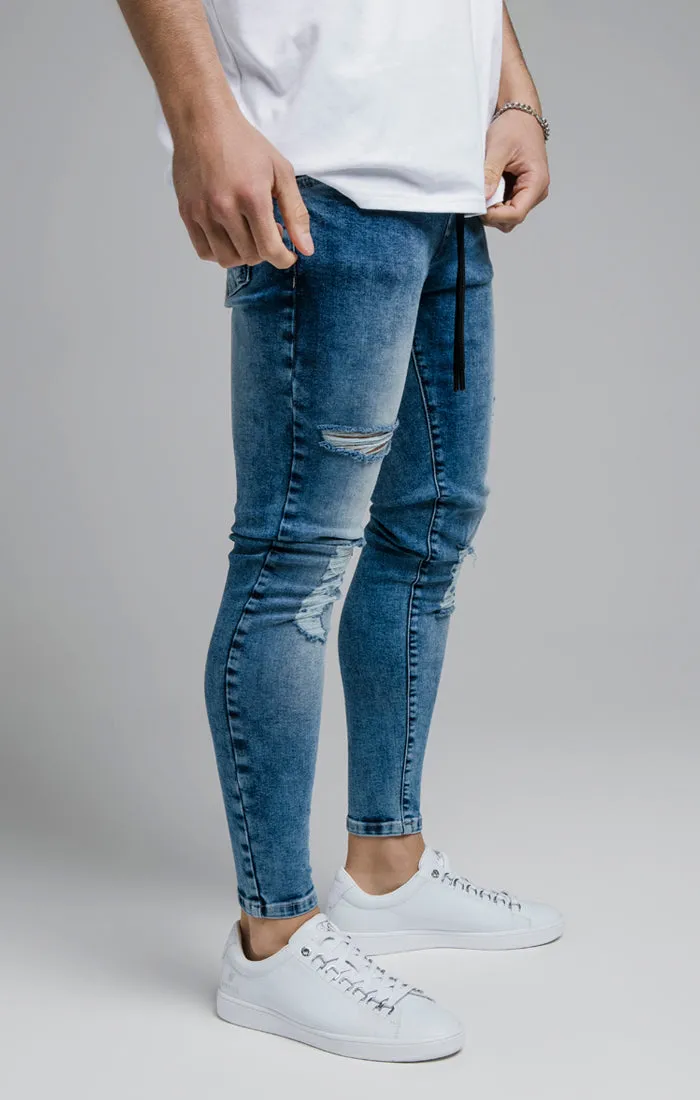 Blue Distressed Elasticated Jean sold by Siksilk product image thumbnail 4