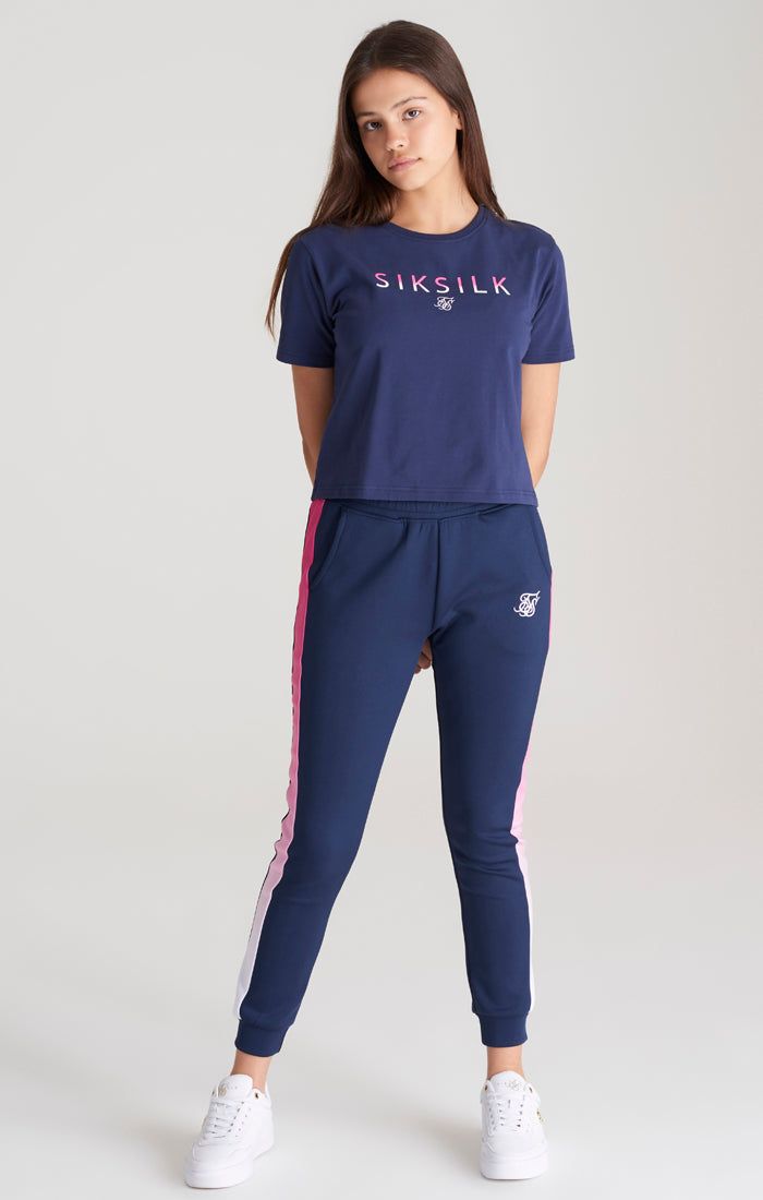 Girls Navy Fade Logo Cropped T-Shirt sold by Siksilk product image thumbnail 4