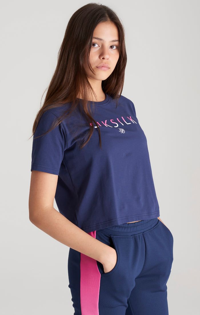 Girls Navy Fade Logo Cropped T-Shirt sold by Siksilk product image thumbnail 2
