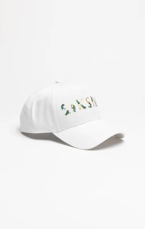 White Floral Embroidery Trucker Cap sold by Siksilk