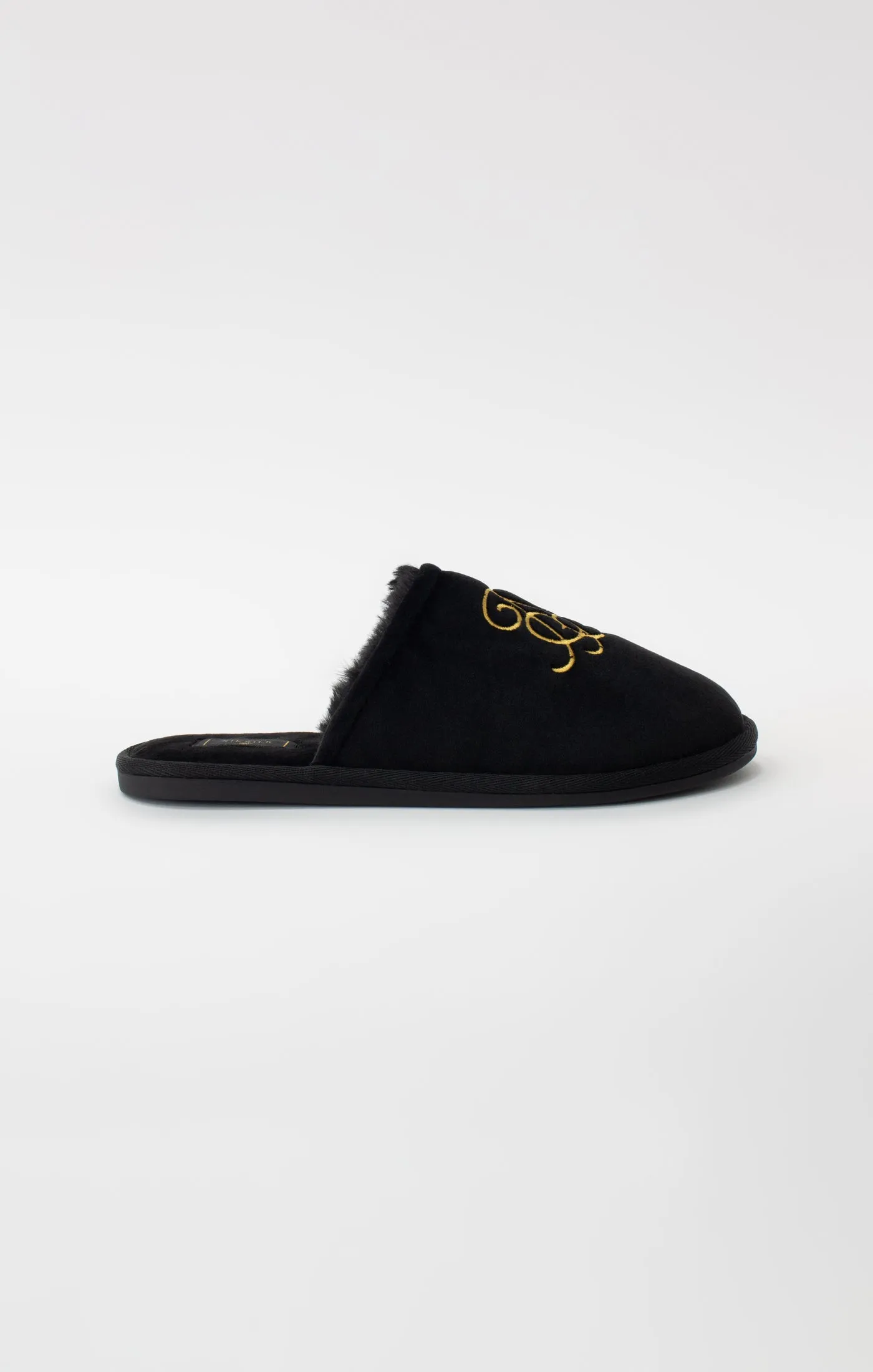 Black Slipper With Embroidered Logo sold by Siksilk