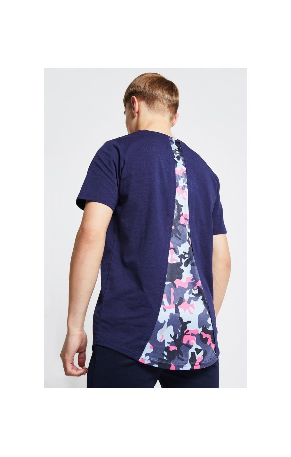 Illusive London Racer Back Tee – Navy & Neon Pink Camo sold by Siksilk