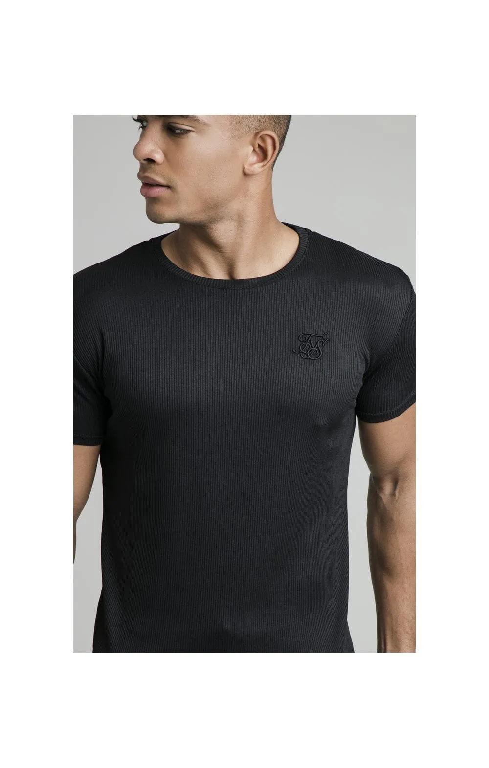 Black Ribbed Raglan Muscle Fit T-Shirt sold by Siksilk product image thumbnail 2
