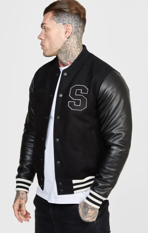 Black Varsity Bomber Jacket sold by Siksilk