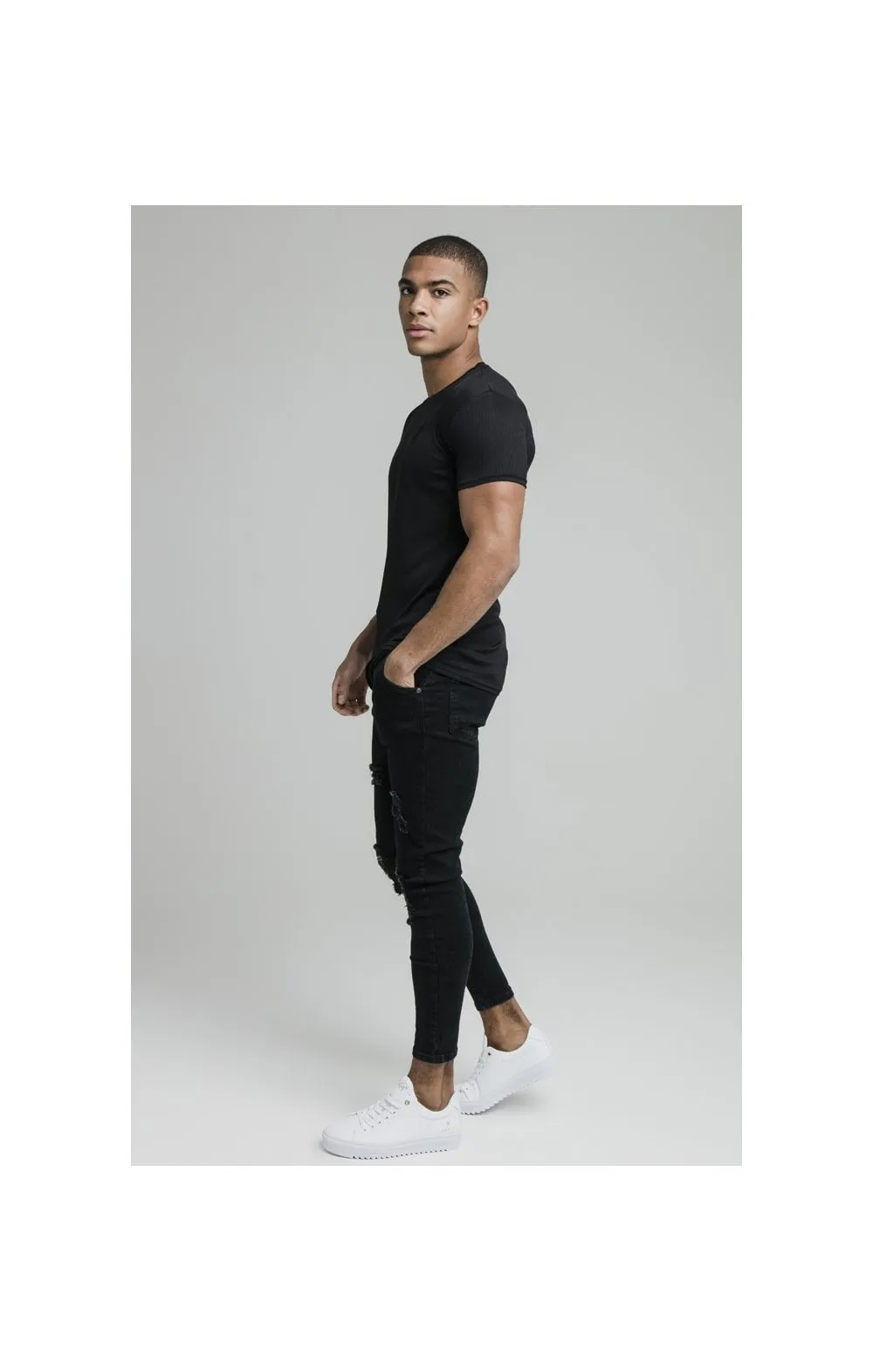 Black Ribbed Raglan Muscle Fit T-Shirt sold by Siksilk product image thumbnail 4
