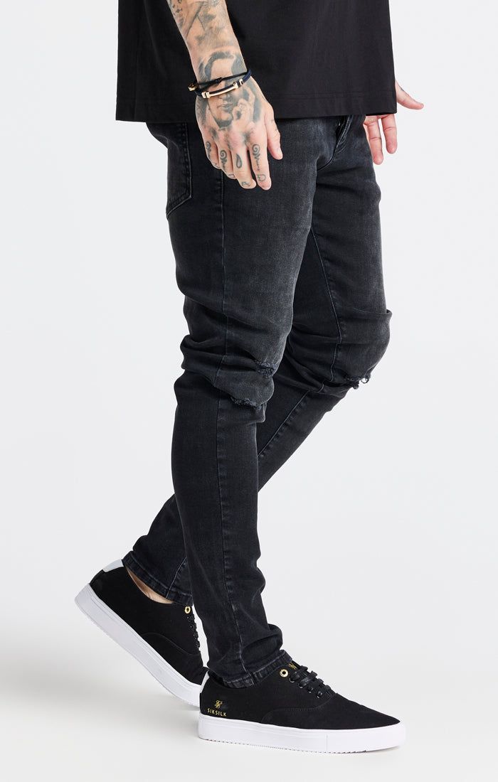 Black Washed Distressed Slim Fit Jean sold by Siksilk product image thumbnail 2