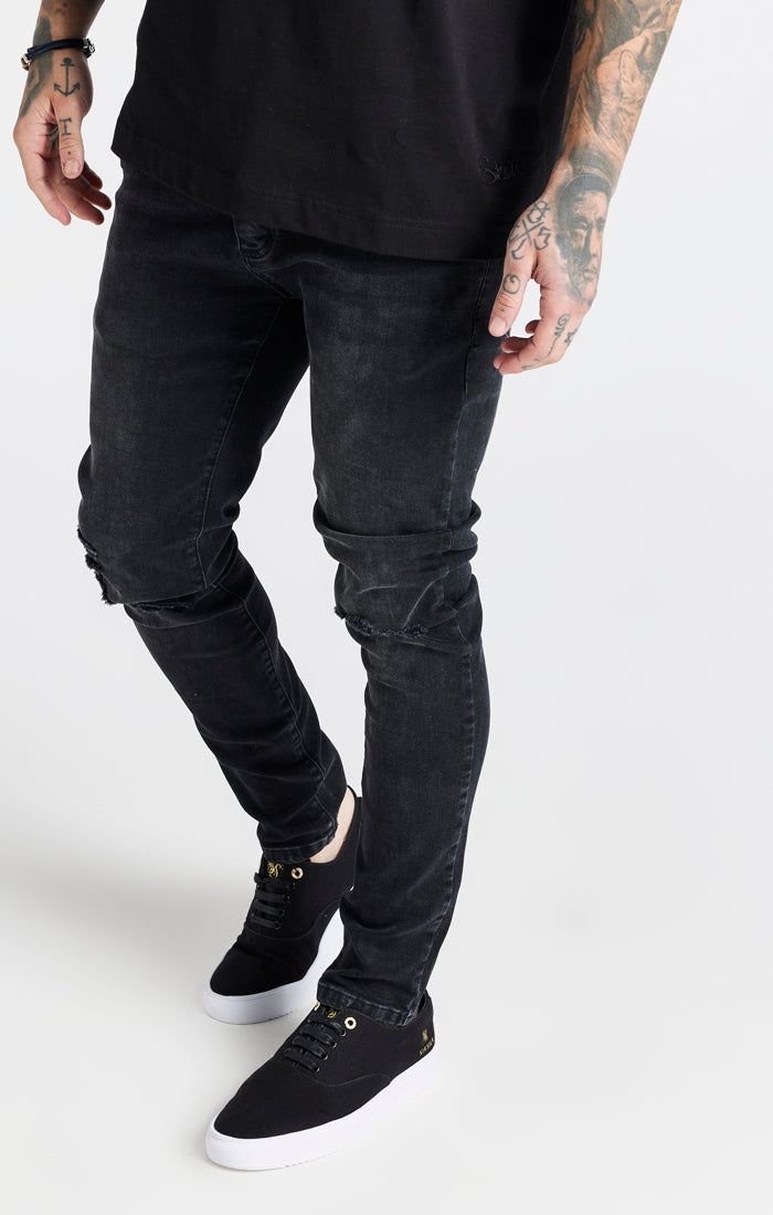 Black Washed Distressed Slim Fit Jean sold by Siksilk