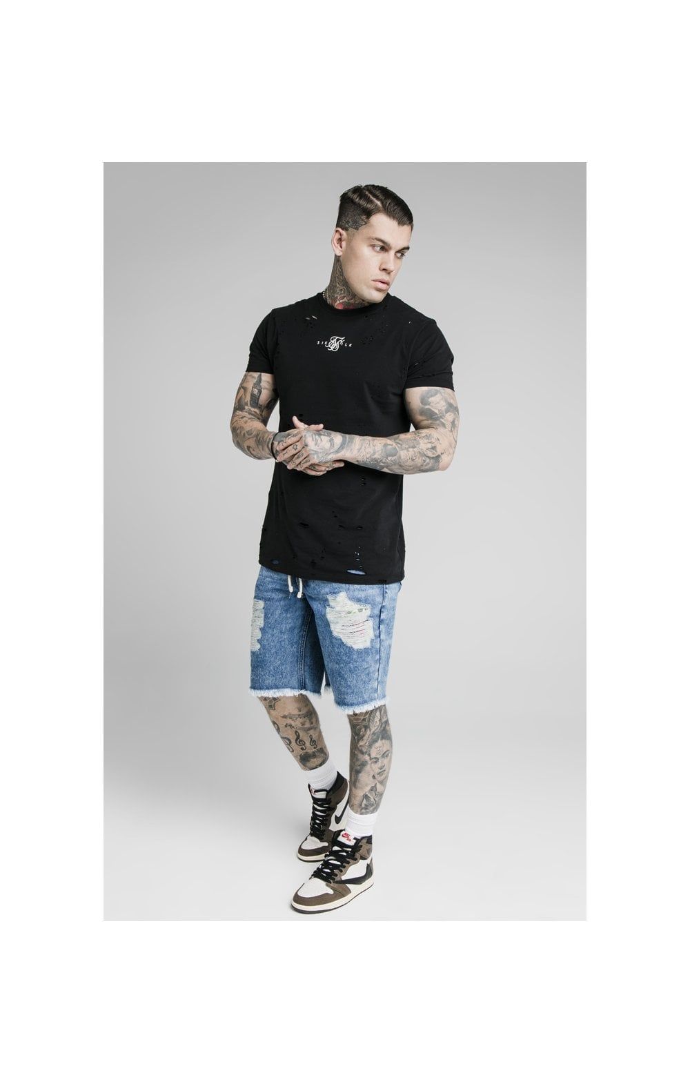 SikSilk Relaxed Floral Pixel Denim Shorts – Midstone sold by Siksilk product image thumbnail 3