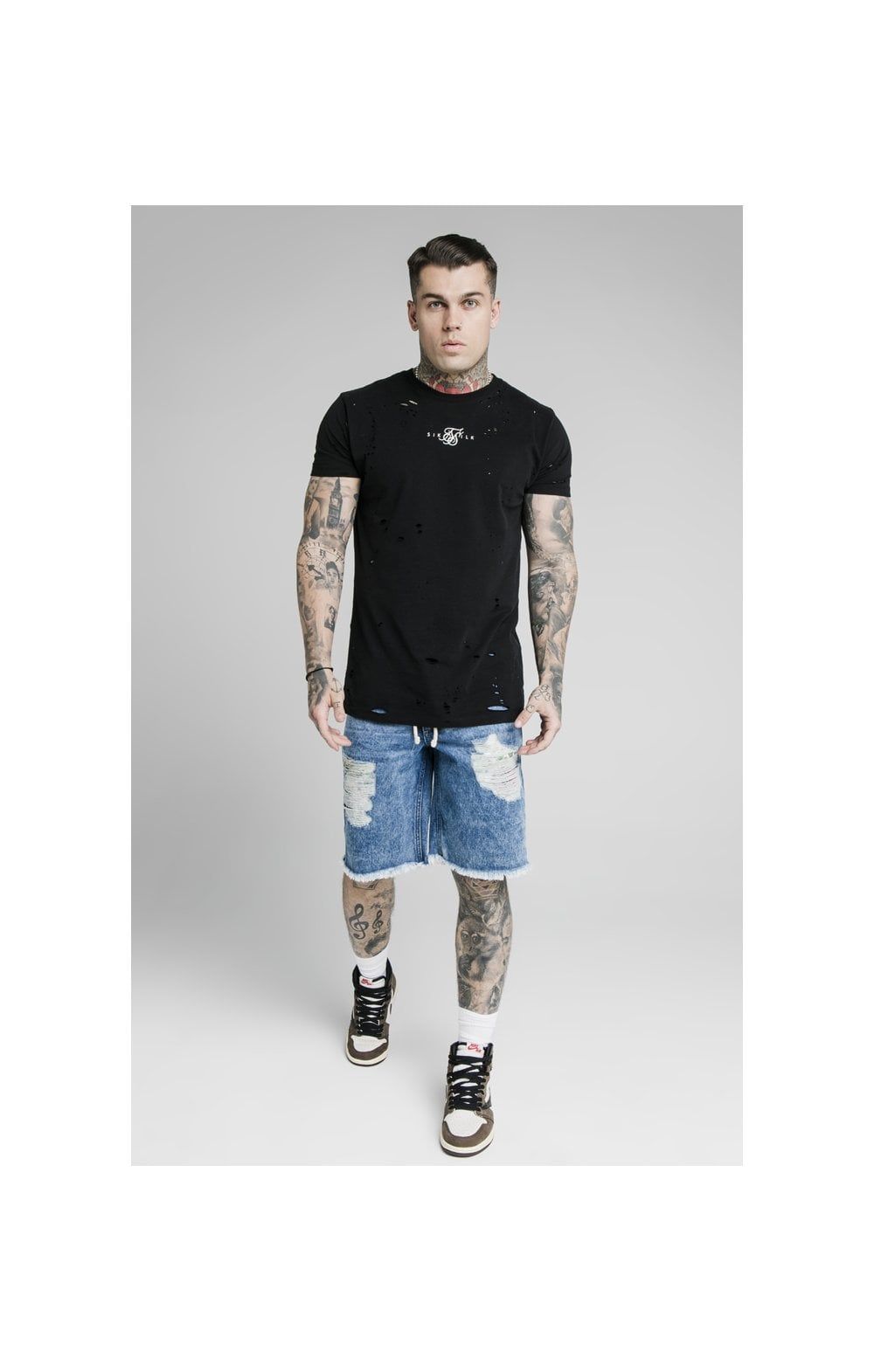 SikSilk Relaxed Floral Pixel Denim Shorts – Midstone sold by Siksilk product image thumbnail 4