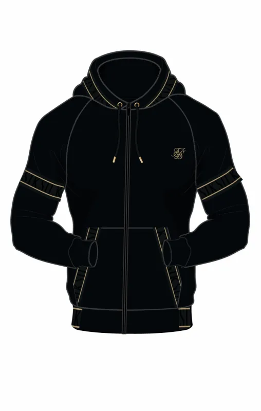 Black & Gold Muscle Fit Taped Hoodie sold by Siksilk
