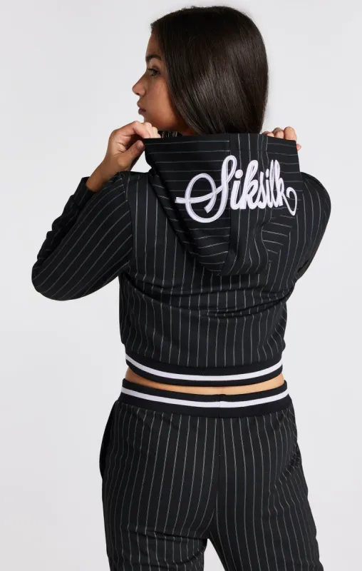 Girls Black Pinstripe Crop Hoodie sold by Siksilk