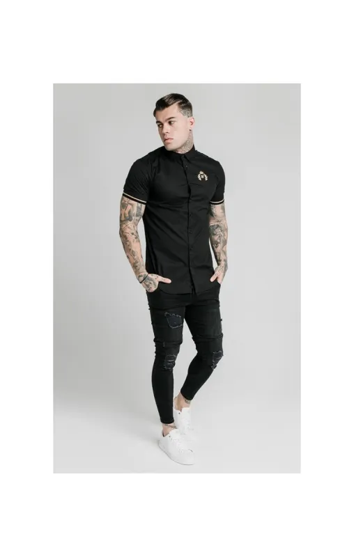 SikSilk S/S Prestige Inset Cuff Shirt - Black sold by Siksilk