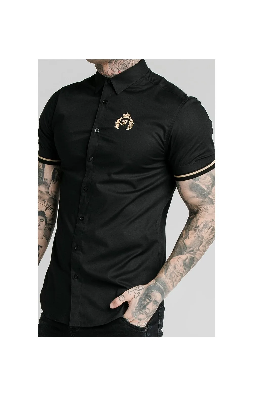 SikSilk S/S Prestige Inset Cuff Shirt - Black sold by Siksilk product image thumbnail 2