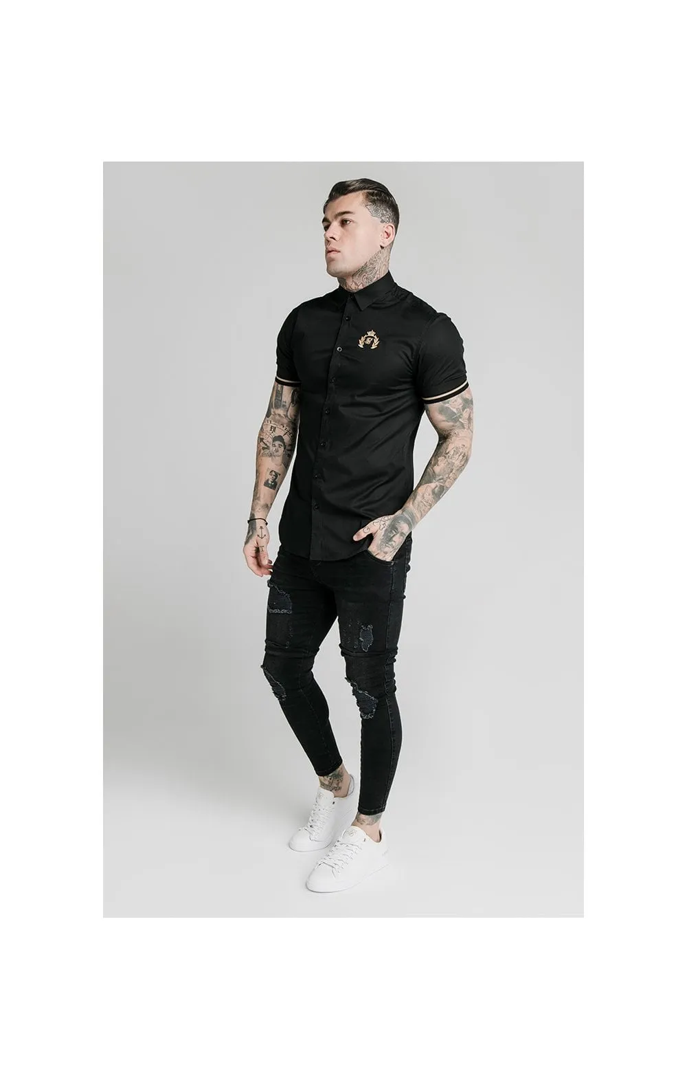SikSilk S/S Prestige Inset Cuff Shirt - Black sold by Siksilk product image thumbnail 3
