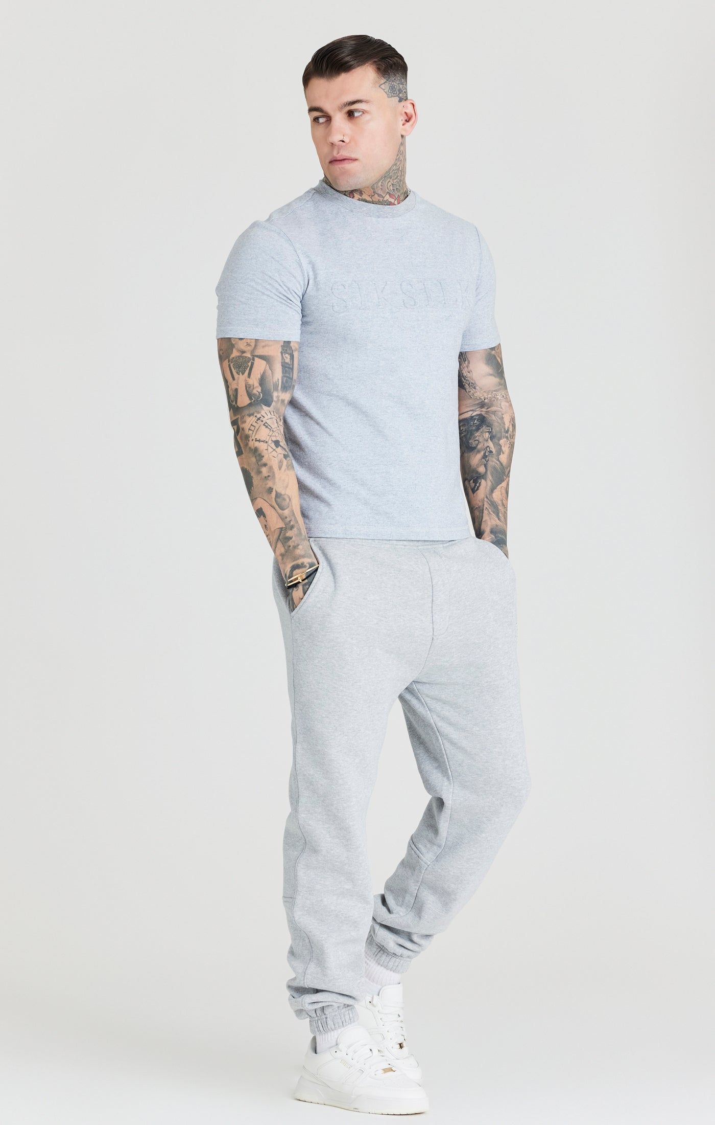 Grey Marl Embossed Relaxed Fit T-Shirt sold by Siksilk product image thumbnail 4