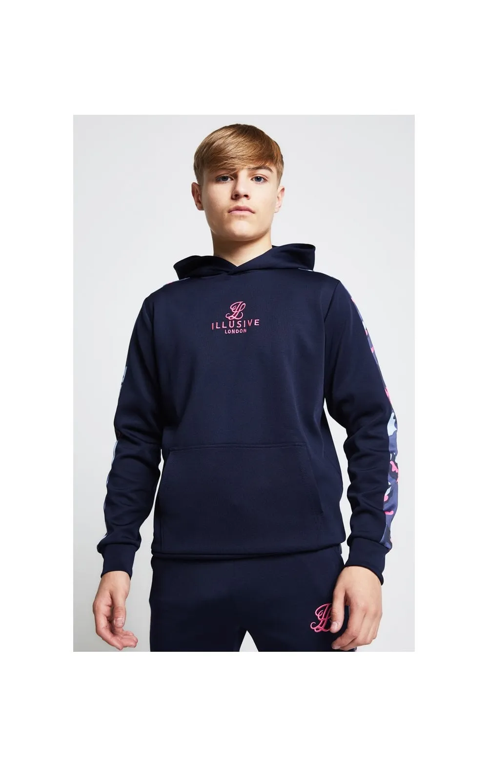 Illusive London Panelled Overhead Hoodie - Navy & Neon Pink Camo sold by Siksilk product image thumbnail 3