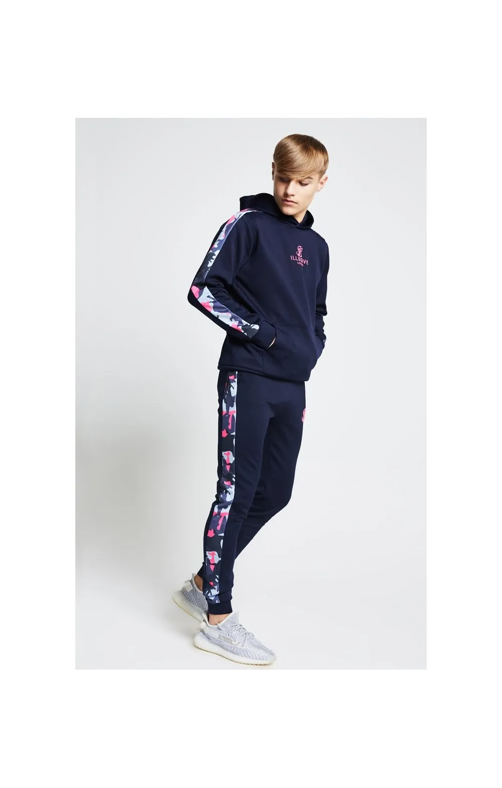 Illusive London Panelled Overhead Hoodie - Navy & Neon Pink Camo sold by Siksilk product image thumbnail 5