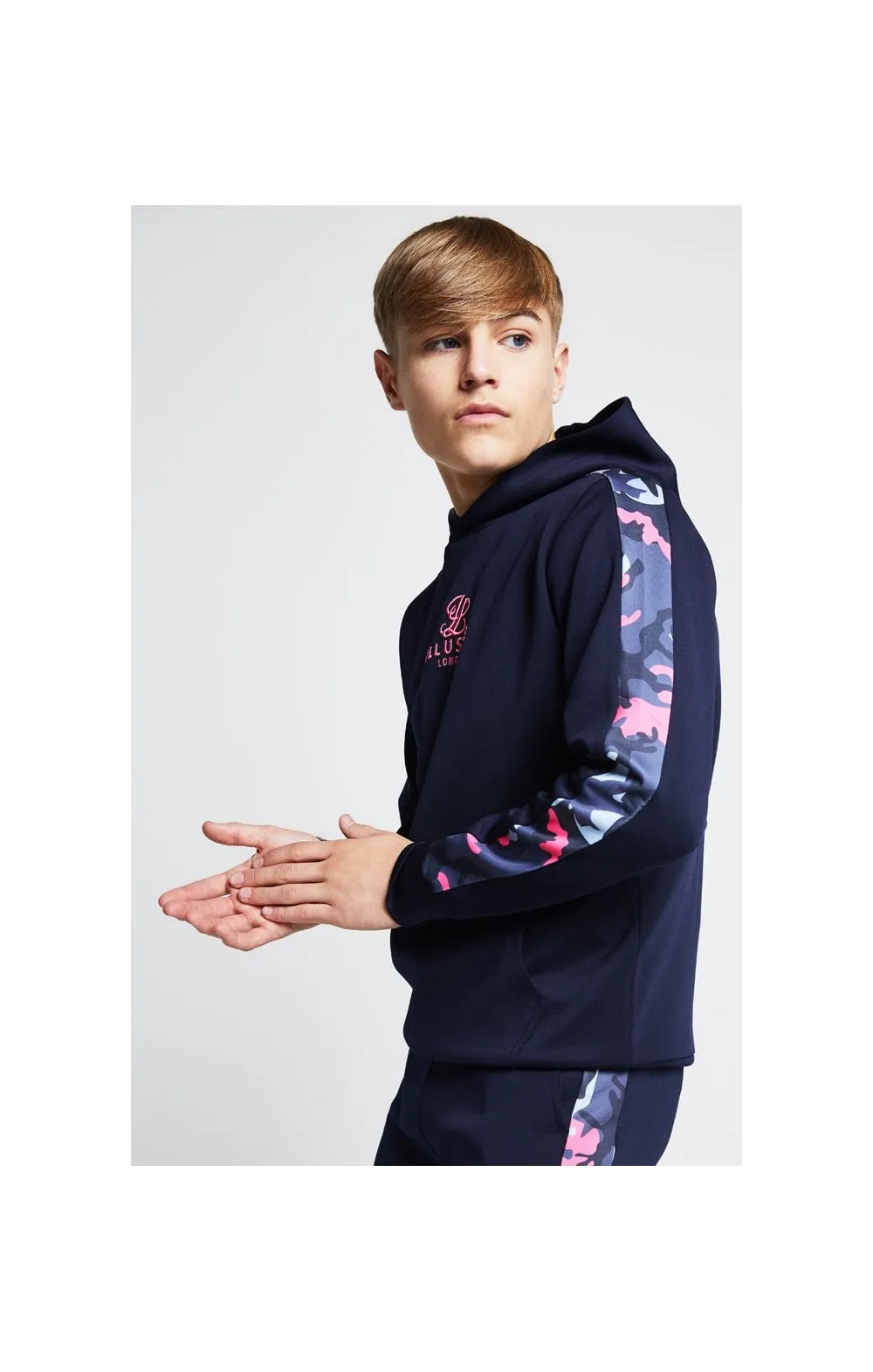 Illusive London Panelled Overhead Hoodie - Navy & Neon Pink Camo sold by Siksilk product image thumbnail 2