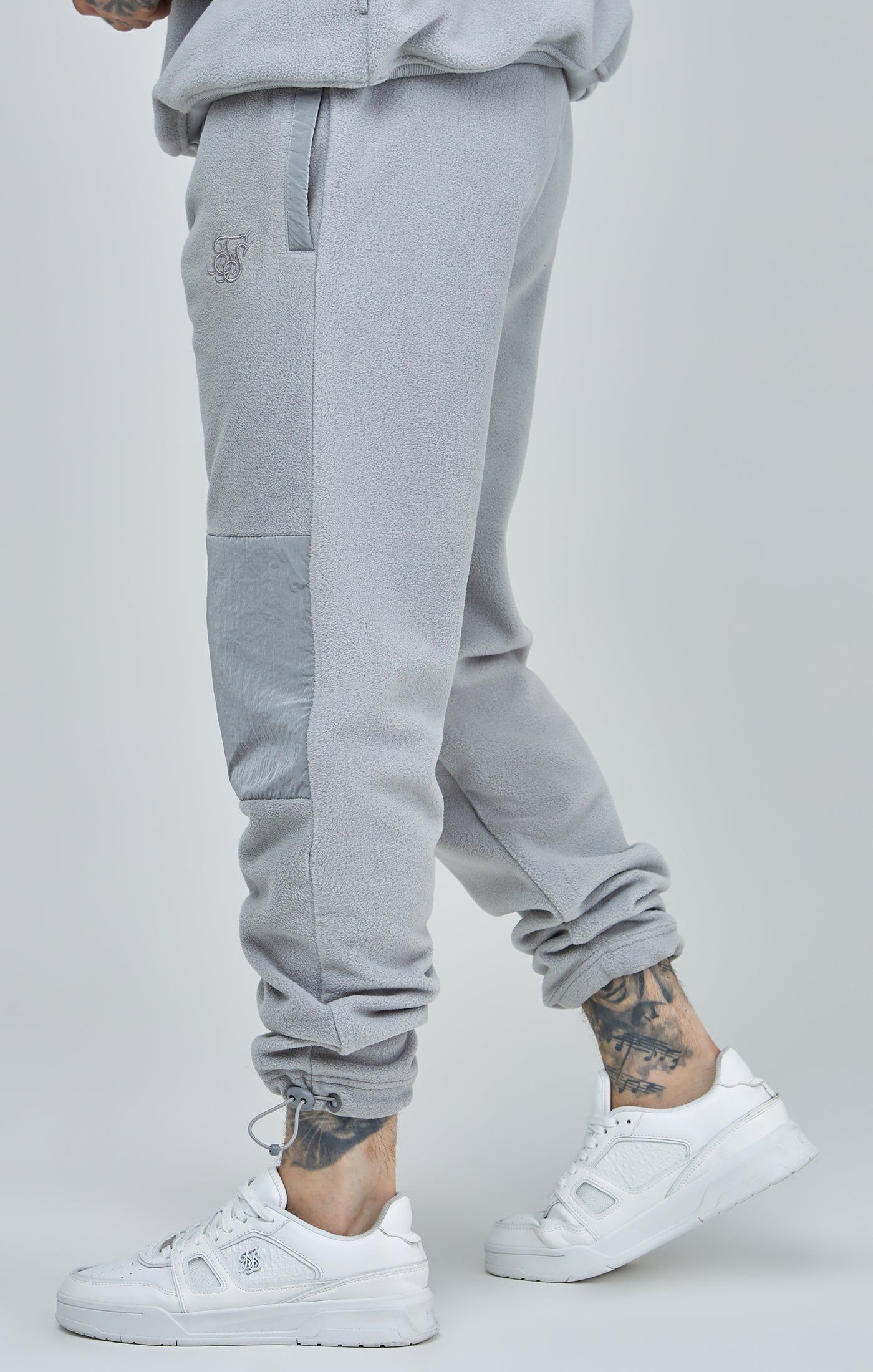 Grey Polar Fleece Panelled Cuffed Jogger sold by Siksilk product image thumbnail 3