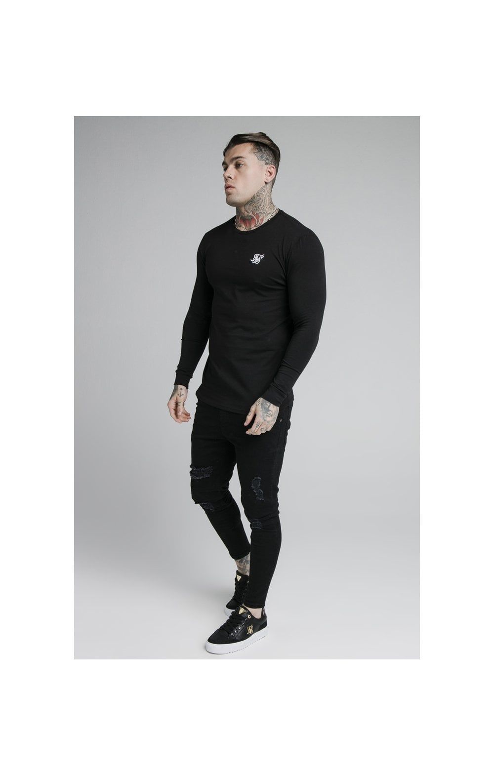 Black Essential Long Sleeve Muscle Fit T-Shirt sold by Siksilk product image thumbnail 5