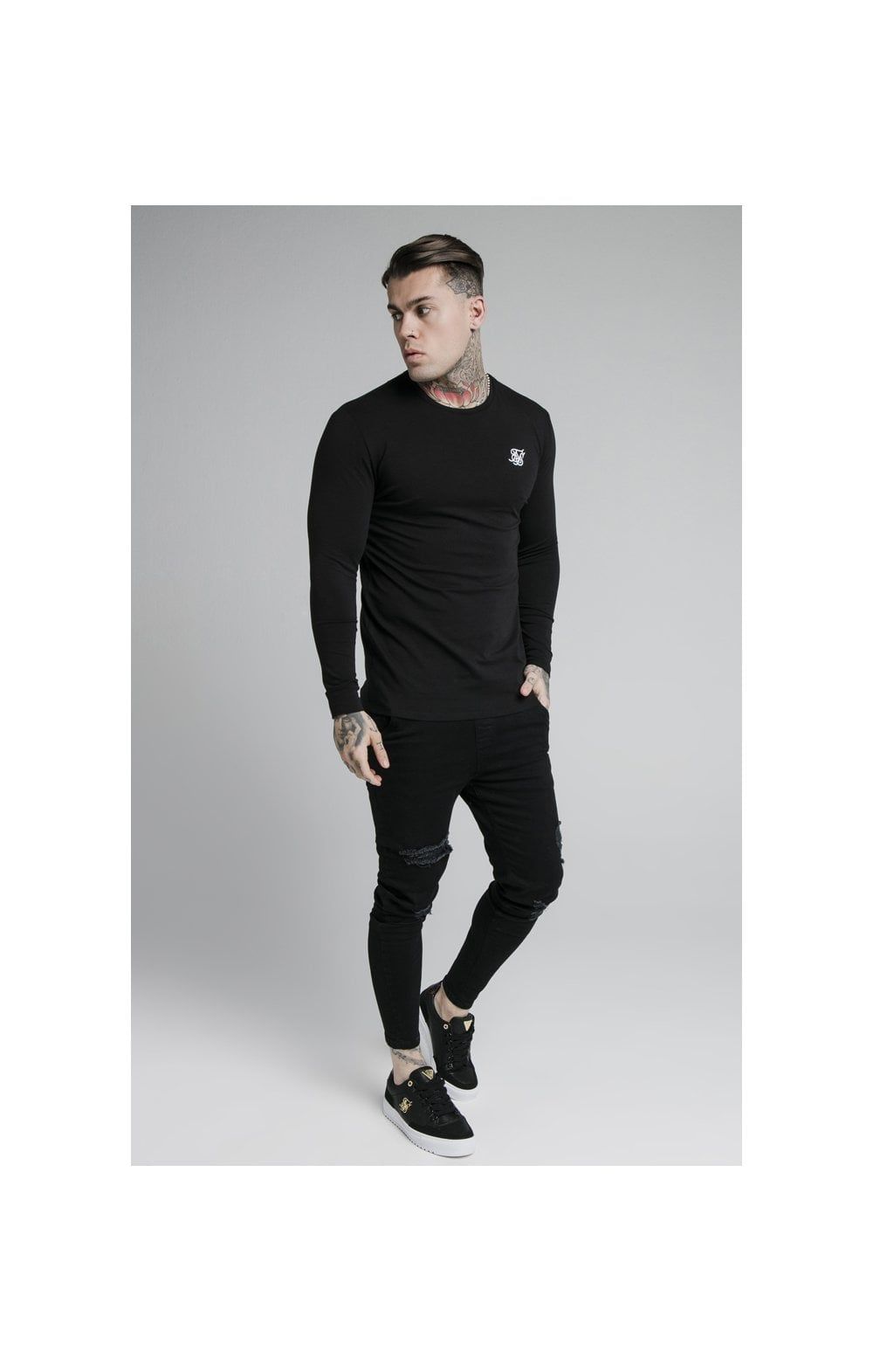Black Essential Long Sleeve Muscle Fit T-Shirt sold by Siksilk product image thumbnail 3