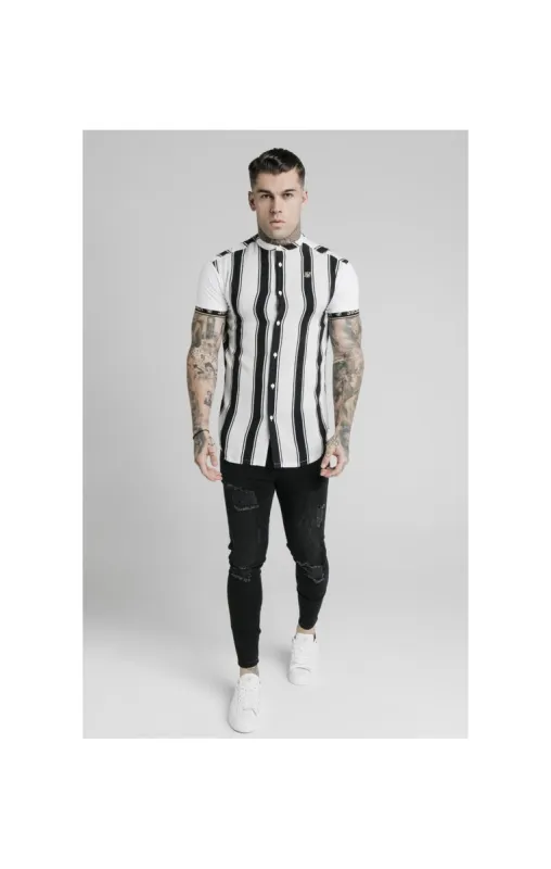 SikSilk High Collar Resort Shirt - Black & White sold by Siksilk