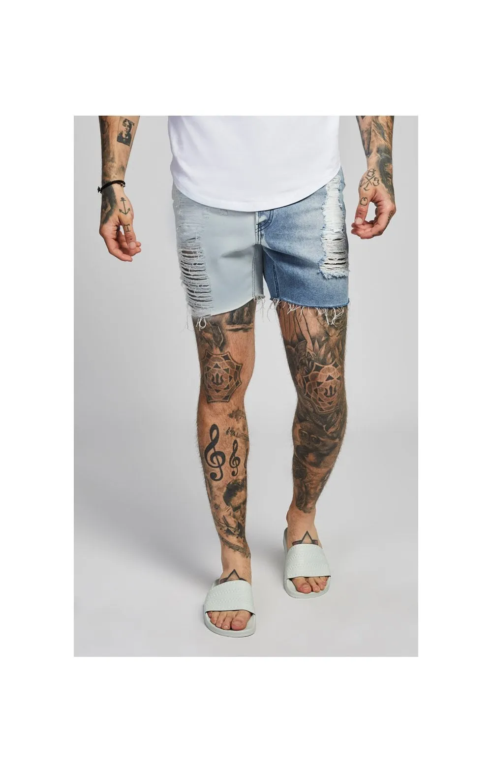 SikSilk Relaxed Fit Denim Shorts - Blue & White sold by Siksilk