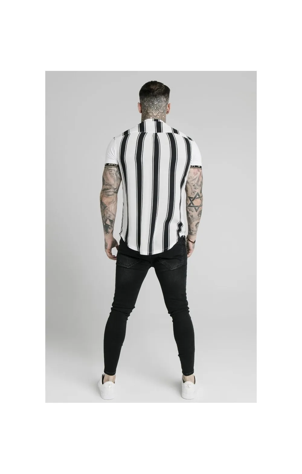 SikSilk High Collar Resort Shirt - Black & White sold by Siksilk product image thumbnail 5