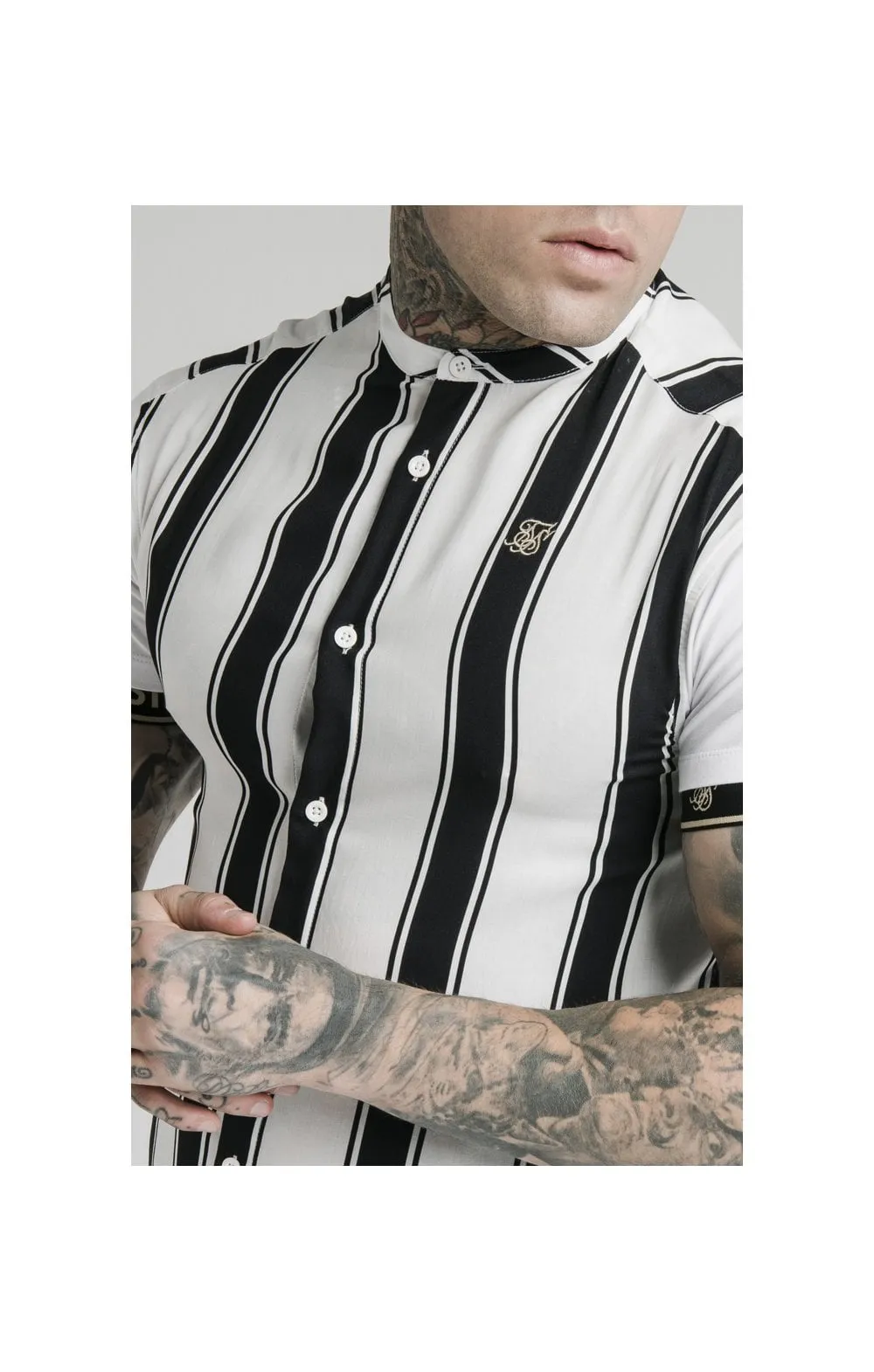 SikSilk High Collar Resort Shirt - Black & White sold by Siksilk product image thumbnail 2