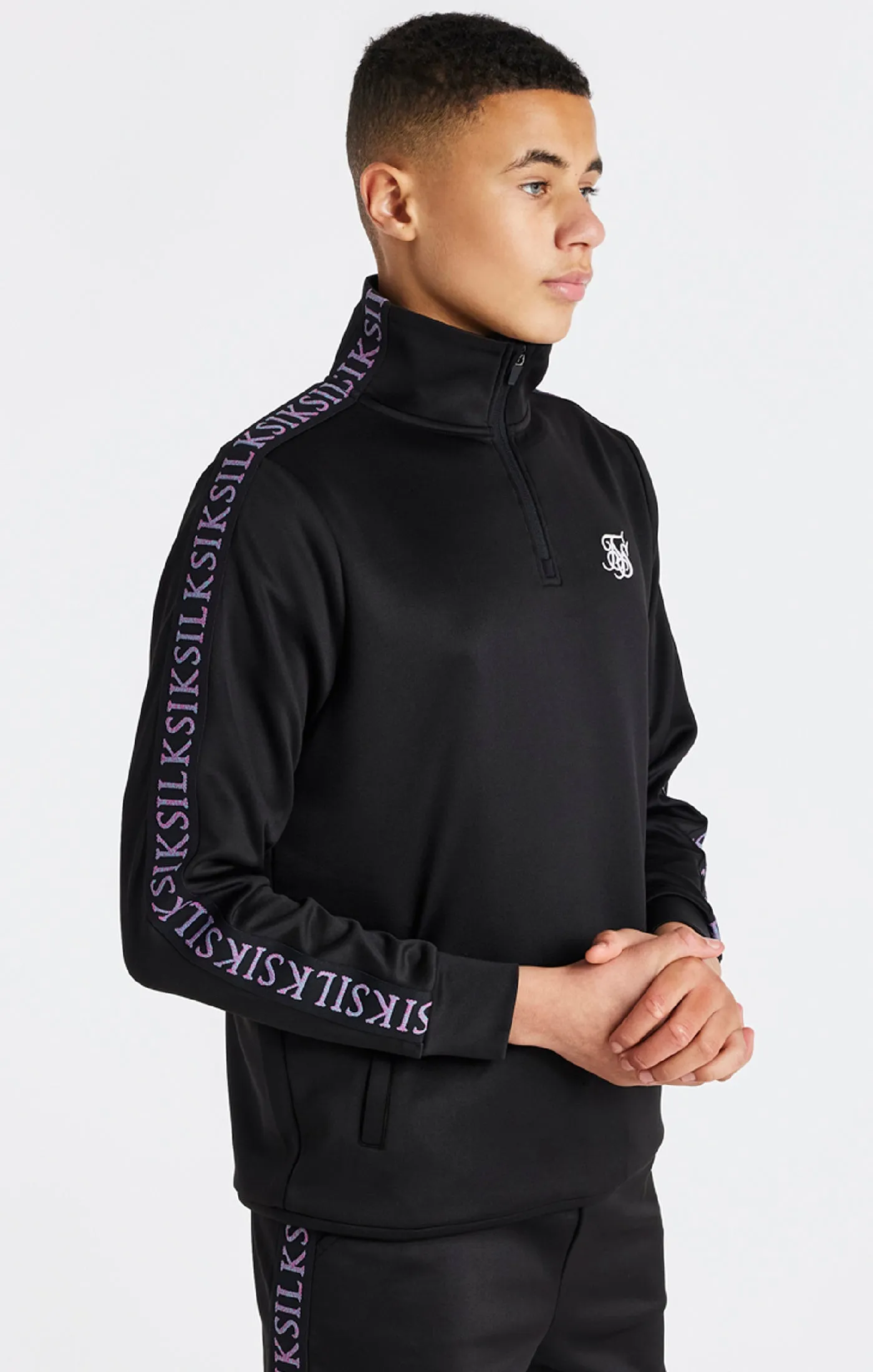 Boys Black Taped 1/4 Zip Funnel Neck sold by Siksilk