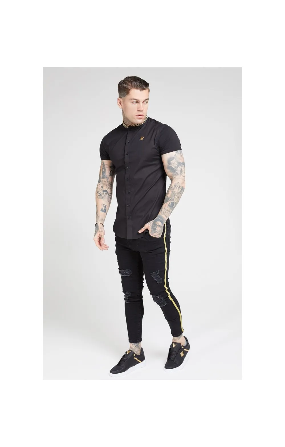 SikSilk S/S Tape Collar Shirt – Black & Gold sold by Siksilk product image thumbnail 3
