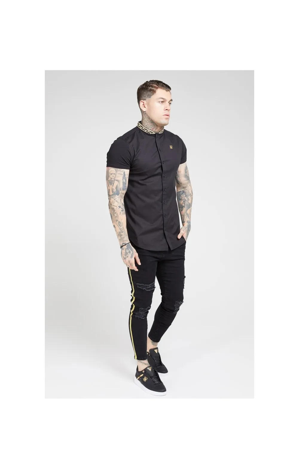 SikSilk S/S Tape Collar Shirt – Black & Gold sold by Siksilk product image thumbnail 4