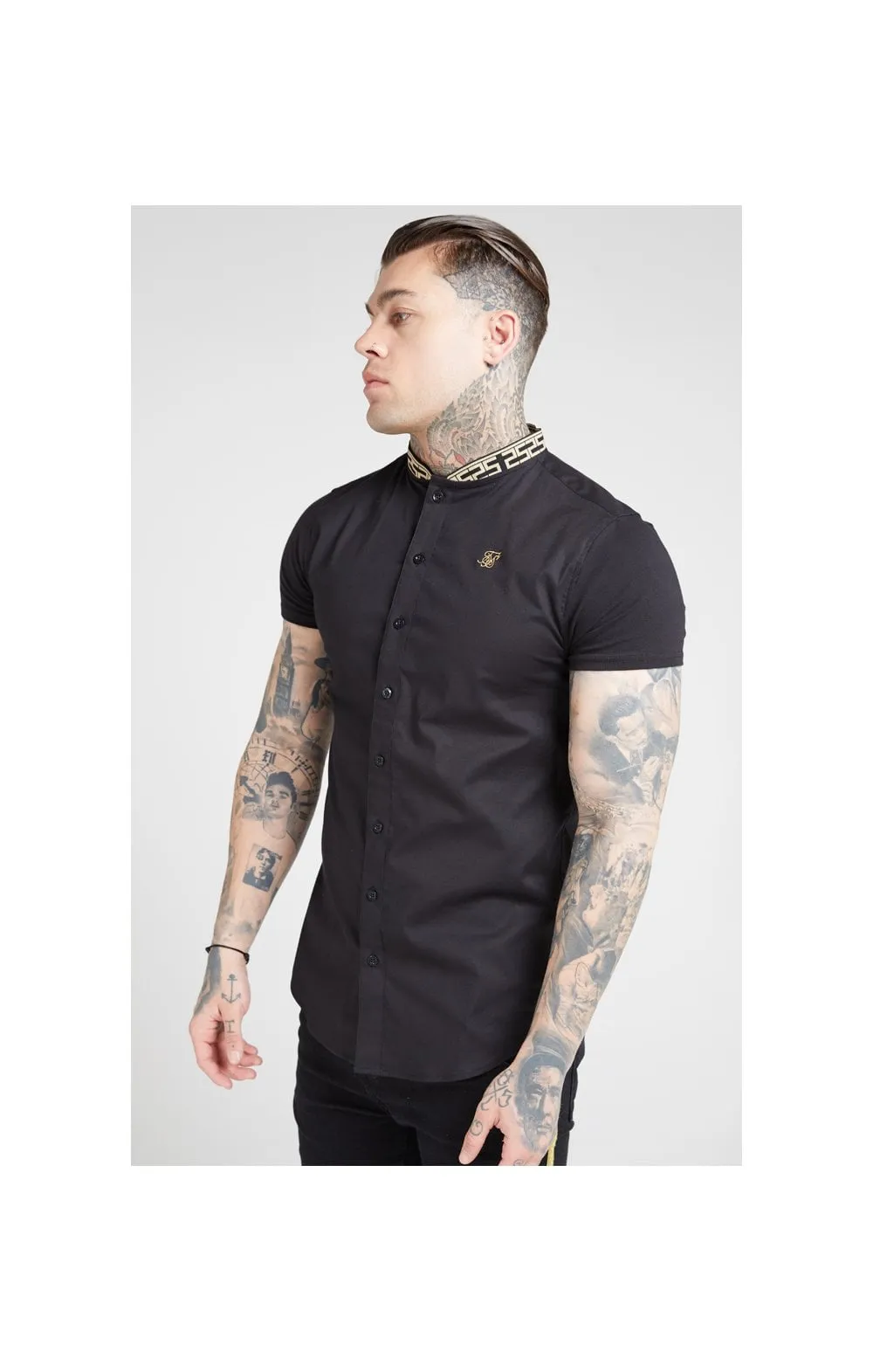 SikSilk S/S Tape Collar Shirt – Black & Gold sold by Siksilk